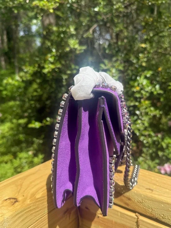 RARE Gucci Dionysus Purple Suede Crystal Chain Purse - Picture 6 of 15